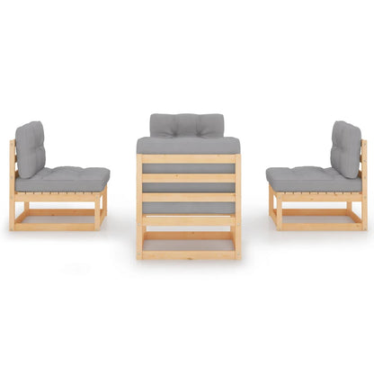4-delige Loungeset met kussens massief grenenhout