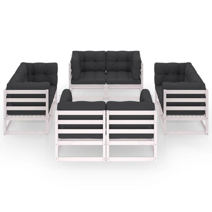 8-Delige Loungeset Met Kussens Massief Grenenhout Ja Wit