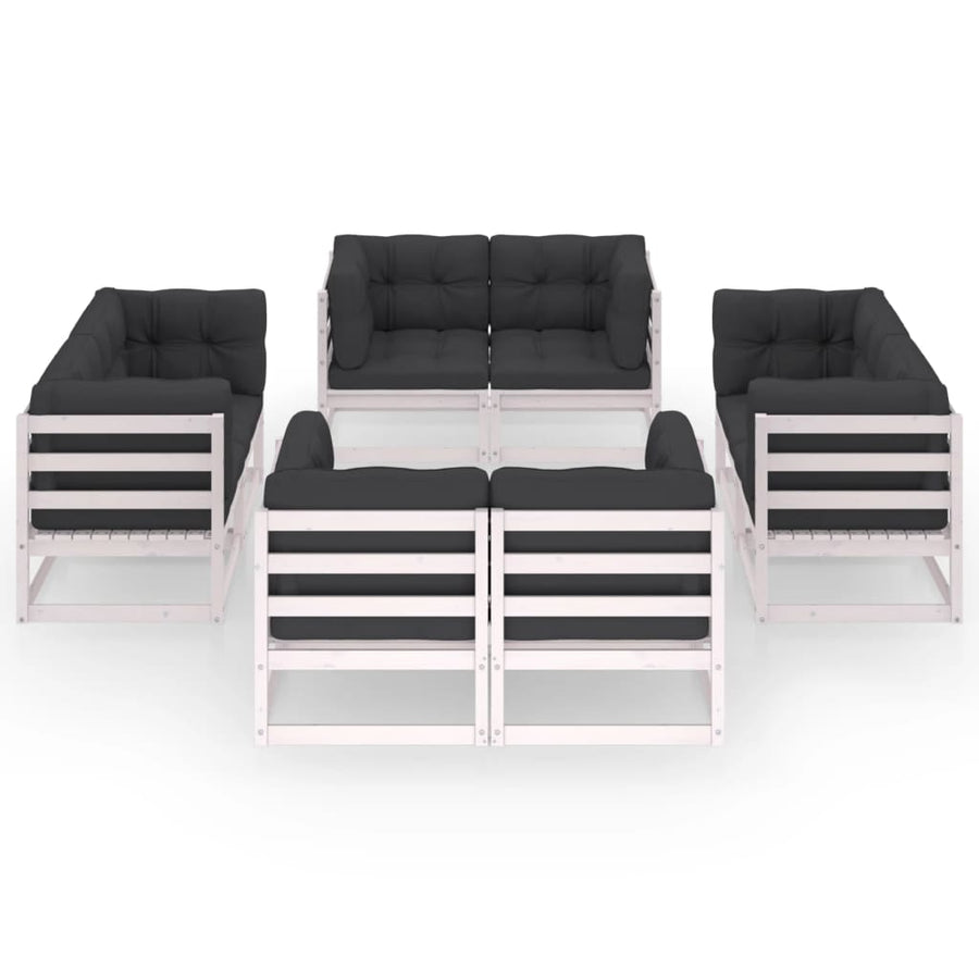 8-Delige Loungeset Met Kussens Massief Grenenhout Ja Wit