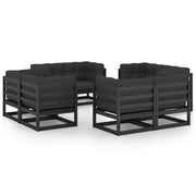 Loungeset 8-delig massief grenenhout zwart