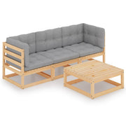 Loungeset massief grenenhout 4-delig grijs