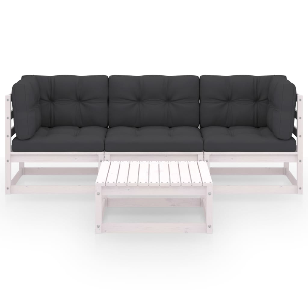 4-Delige Loungeset Met Kussens Massief Grenenhout Ja Wit