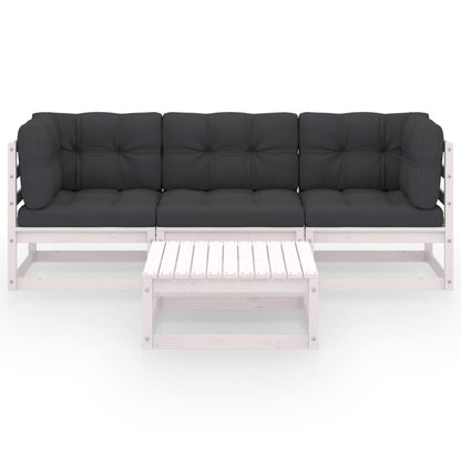 4-Delige Loungeset Met Kussens Massief Grenenhout Ja Wit