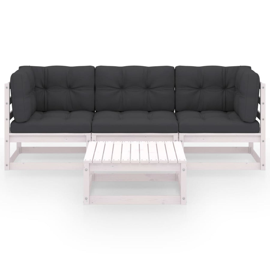 4-Delige Loungeset Met Kussens Massief Grenenhout Ja Wit