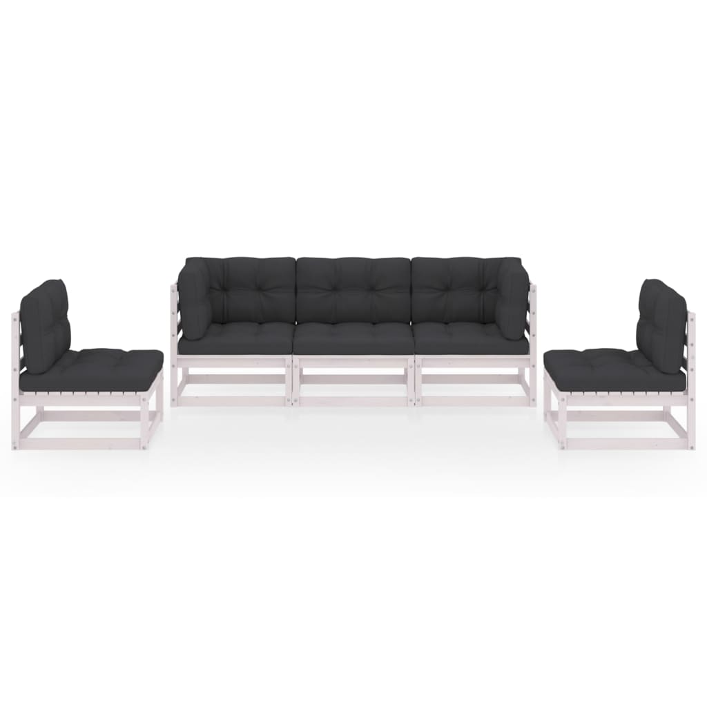 5-delige Loungeset met kussens massief grenenhout