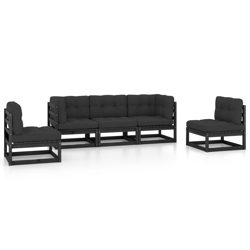 5-Delige Loungeset Met Kussens Massief Grenenhout