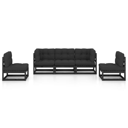 5-Delige Loungeset Met Kussens Massief Grenenhout