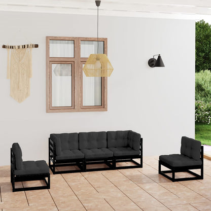 5-Delige Loungeset Met Kussens Massief Grenenhout