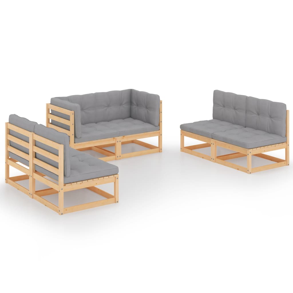 6-delige Loungeset met kussens massief grenenhout