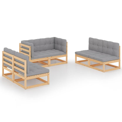6-delige Loungeset met kussens massief grenenhout