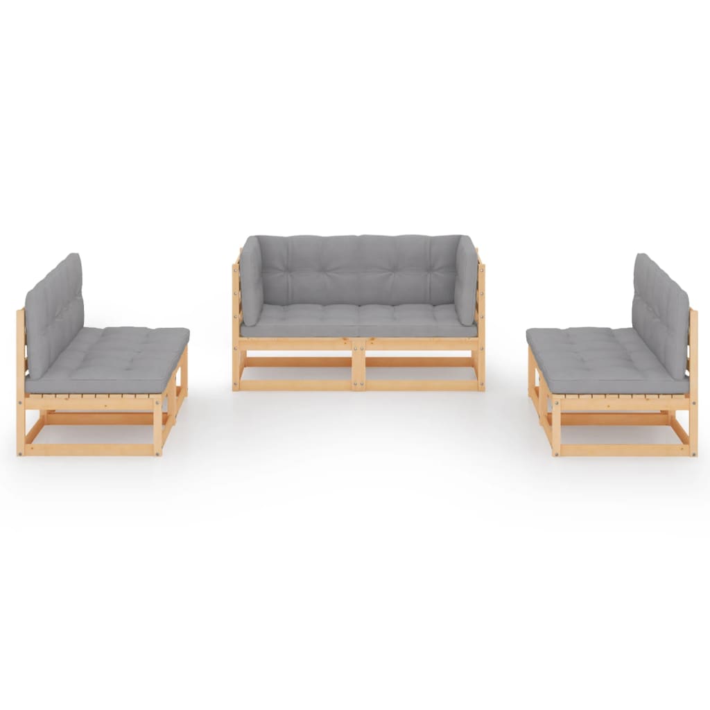 6-delige Loungeset met kussens massief grenenhout