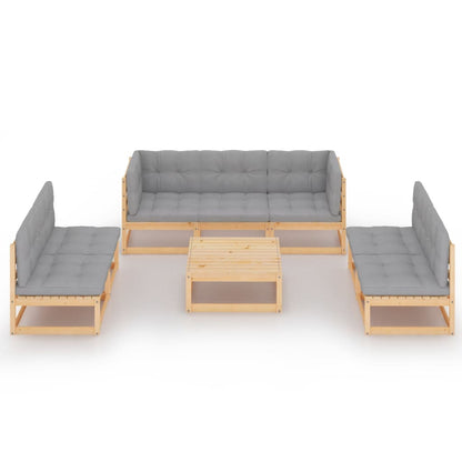 8-delige Loungeset met kussens massief grenenhout