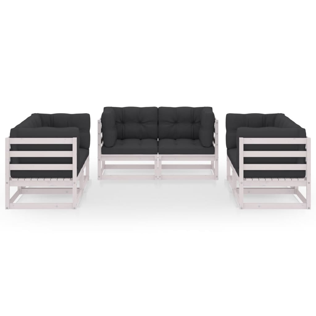 6-Delige Loungeset Met Kussens Massief Grenenhout Ja Wit