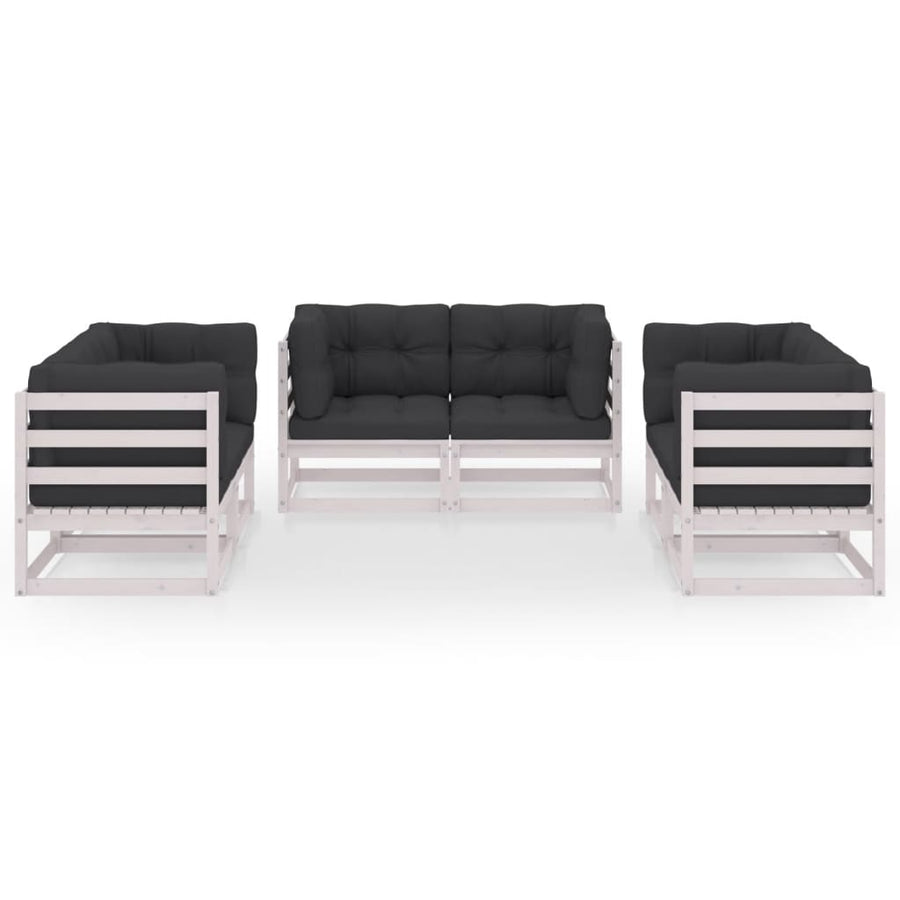 6-Delige Loungeset Met Kussens Massief Grenenhout Ja Wit