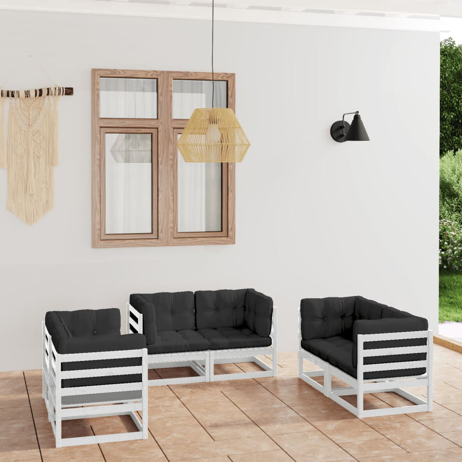 6-Delige Loungeset Met Kussens Massief Grenenhout Ja Wit