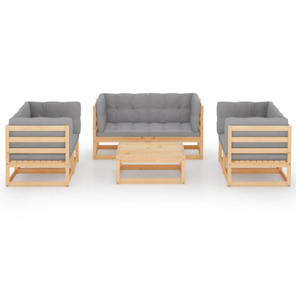 7-delige Loungeset met kussens massief grenenhout