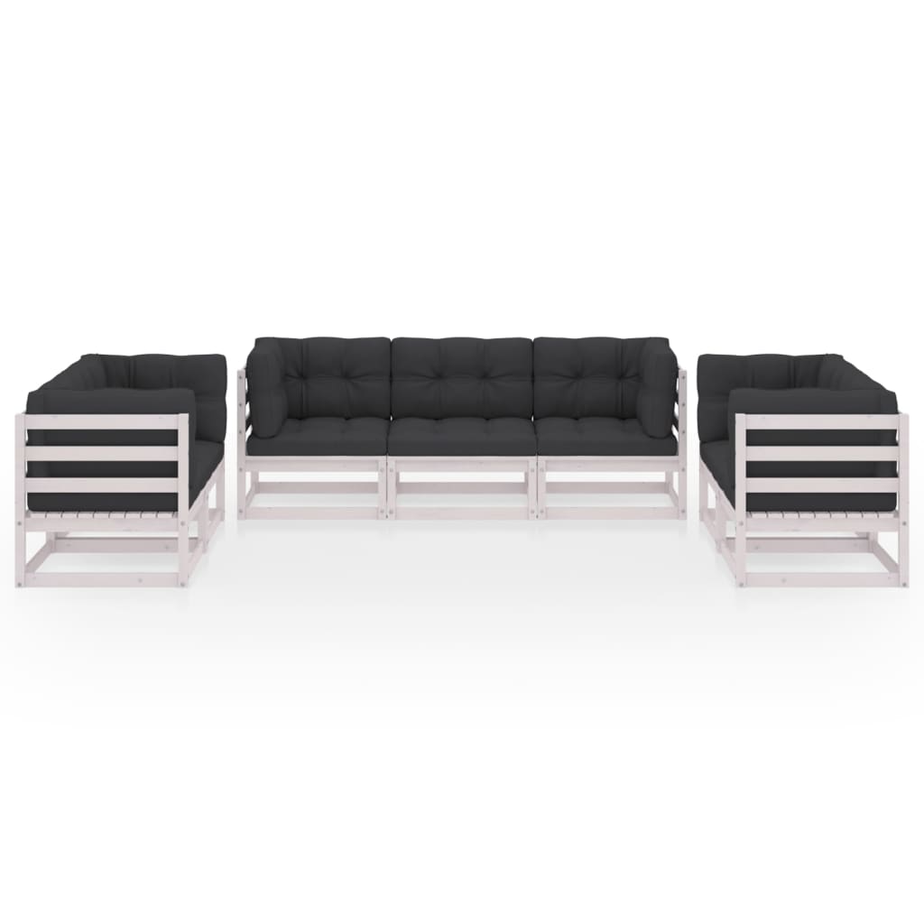 7-Delige Loungeset Met Kussens Massief Grenenhout Ja Wit