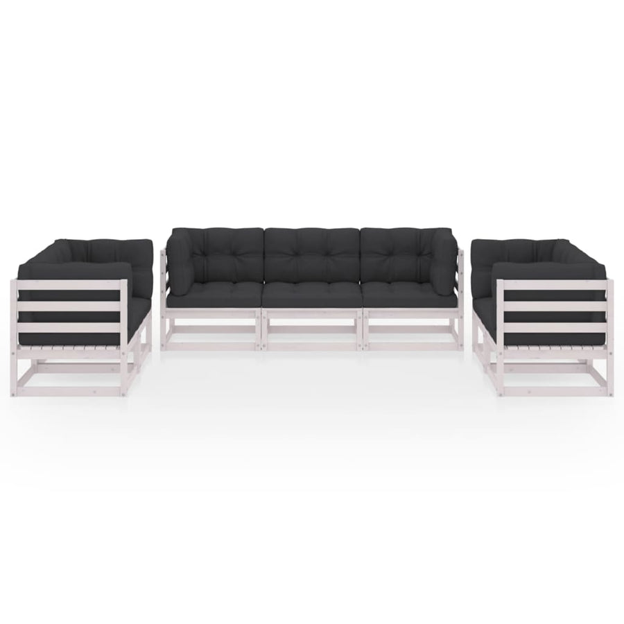 7-Delige Loungeset Met Kussens Massief Grenenhout Ja Wit
