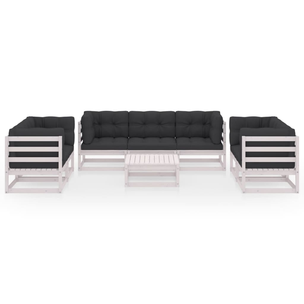 8-Delige Loungeset Met Kussens Massief Grenenhout Ja Wit