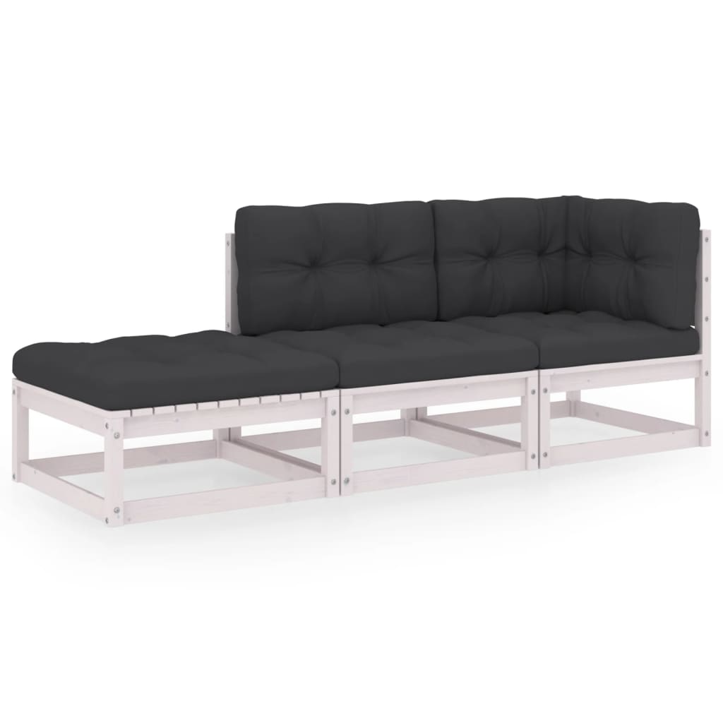 3-Delige Loungeset Met Kussens Massief Grenenhout Ja Wit