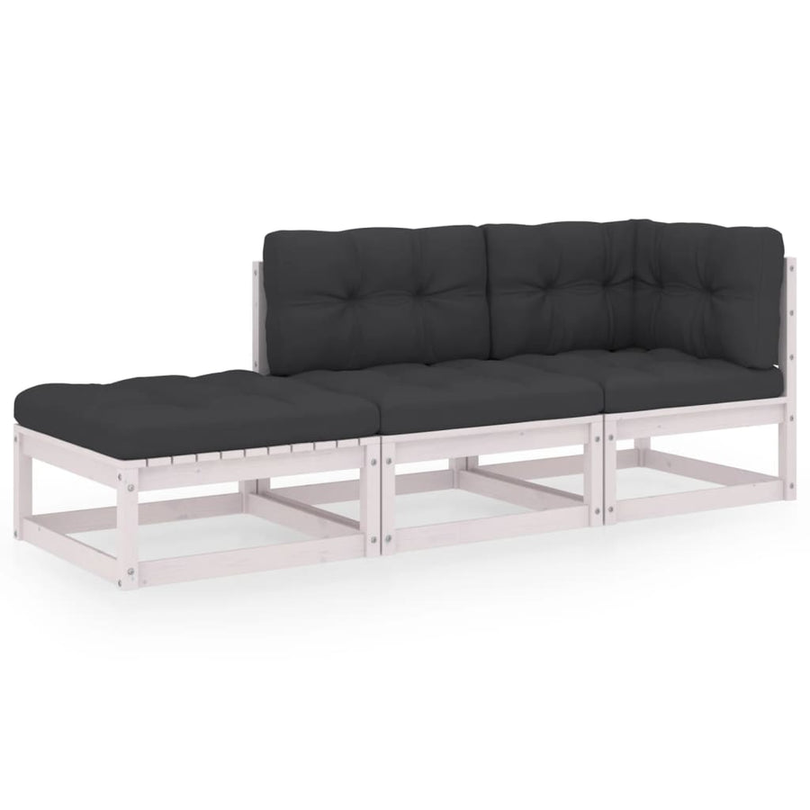 3-Delige Loungeset Met Kussens Massief Grenenhout Ja Wit