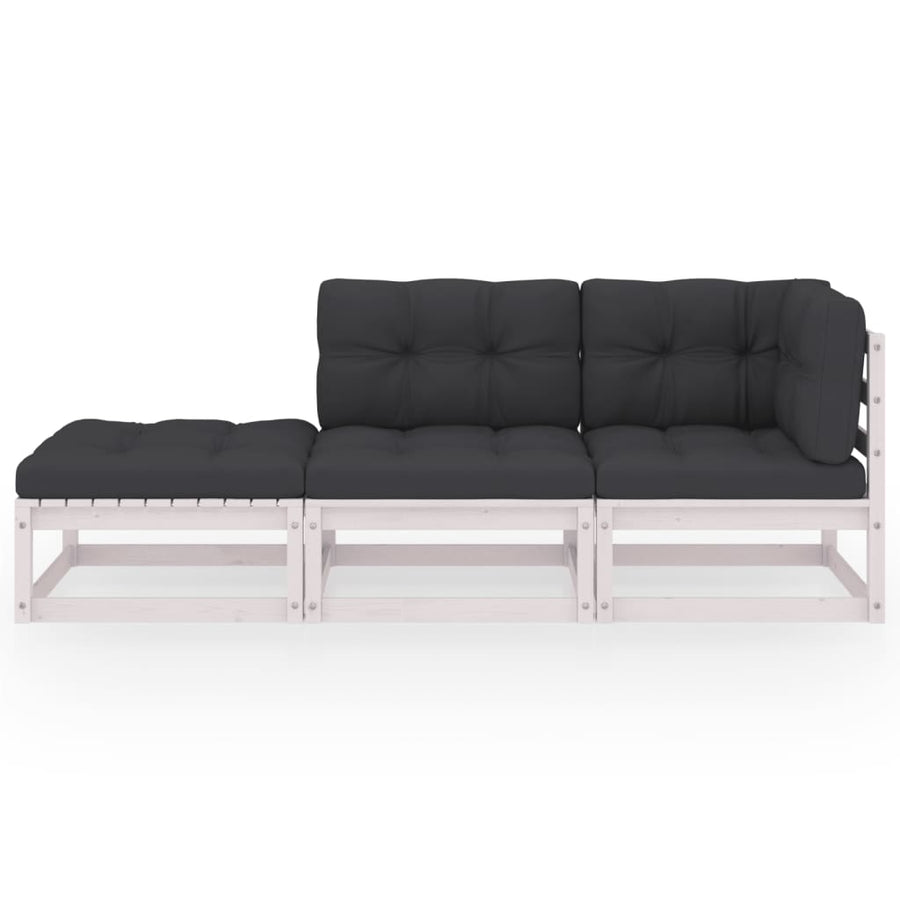 3-Delige Loungeset Met Kussens Massief Grenenhout Ja Wit