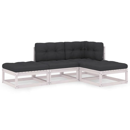 4-Delige Loungeset Met Kussens Massief Grenenhout Ja Wit