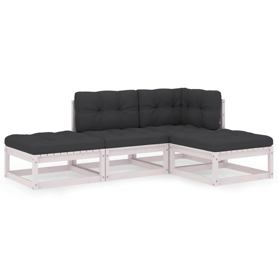4-Delige Loungeset Met Kussens Massief Grenenhout Ja Wit