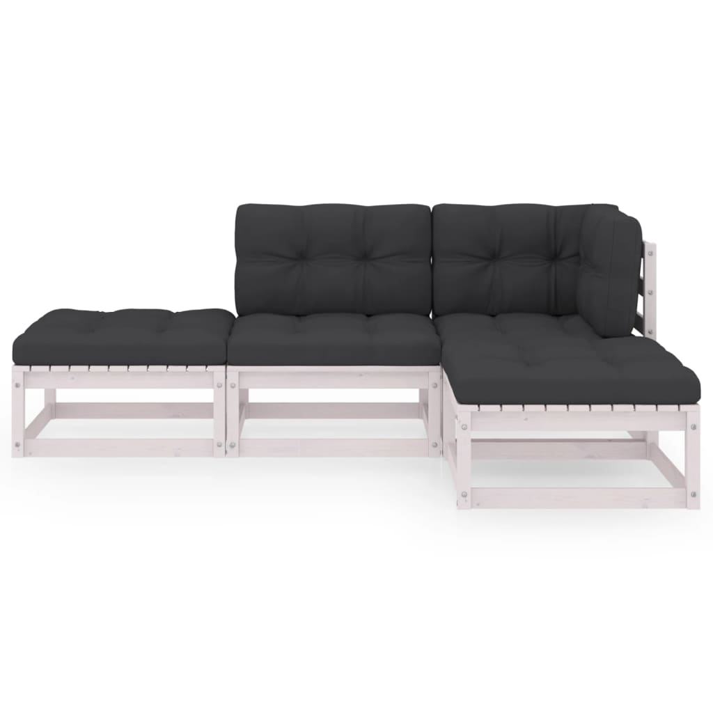 4-Delige Loungeset Met Kussens Massief Grenenhout Ja Wit