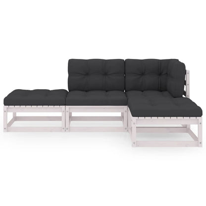 4-Delige Loungeset Met Kussens Massief Grenenhout Ja Wit