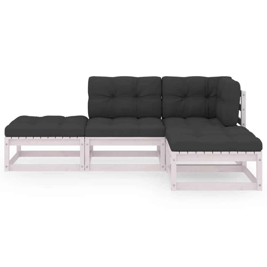 4-Delige Loungeset Met Kussens Massief Grenenhout Ja Wit