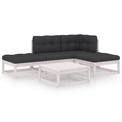 5-Delige Loungeset Met Kussens Massief Grenenhout Ja Wit