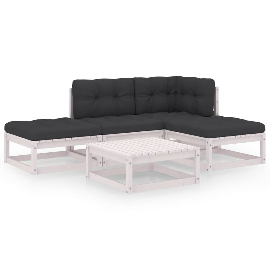5-Delige Loungeset Met Kussens Massief Grenenhout Ja Wit