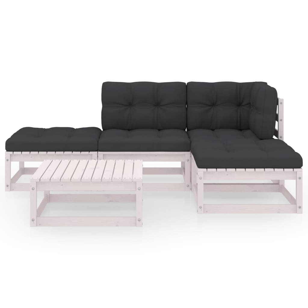 5-Delige Loungeset Met Kussens Massief Grenenhout Ja Wit