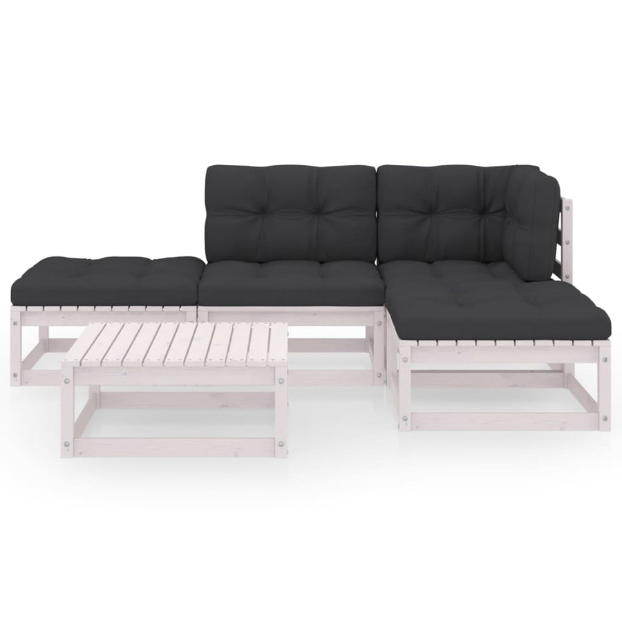 5-Delige Loungeset Met Kussens Massief Grenenhout Ja Wit