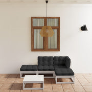 Loungeset 5-delig massief grenenhout wit antraciet kussens