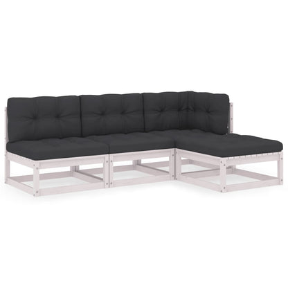 4-Delige Loungeset Met Kussens Massief Grenenhout Ja Wit