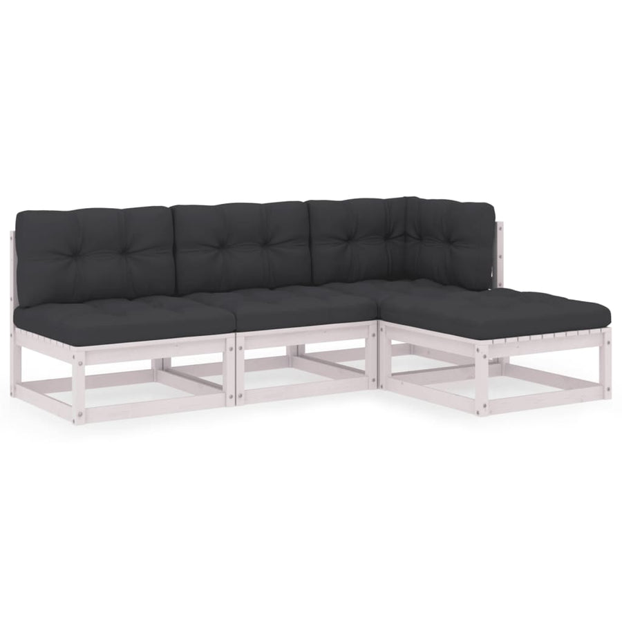 4-Delige Loungeset Met Kussens Massief Grenenhout Ja Wit