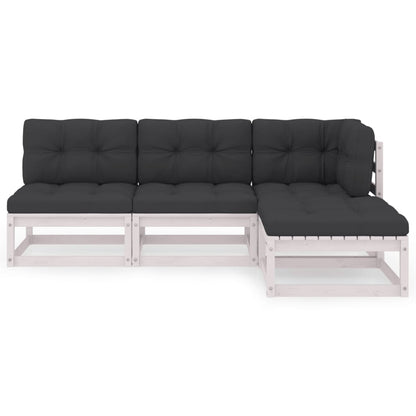 4-Delige Loungeset Met Kussens Massief Grenenhout Ja Wit