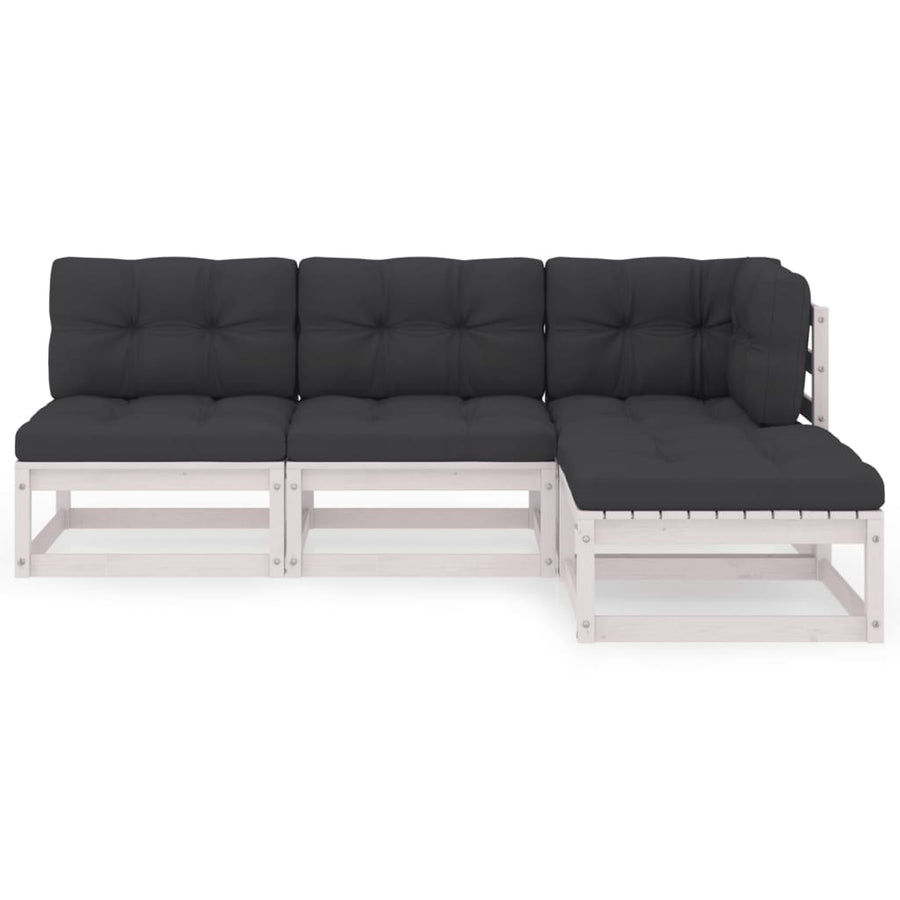 4-Delige Loungeset Met Kussens Massief Grenenhout Ja Wit