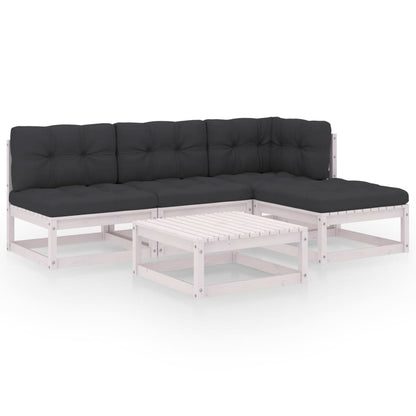 5-Delige Loungeset Met Kussens Massief Grenenhout Ja Wit