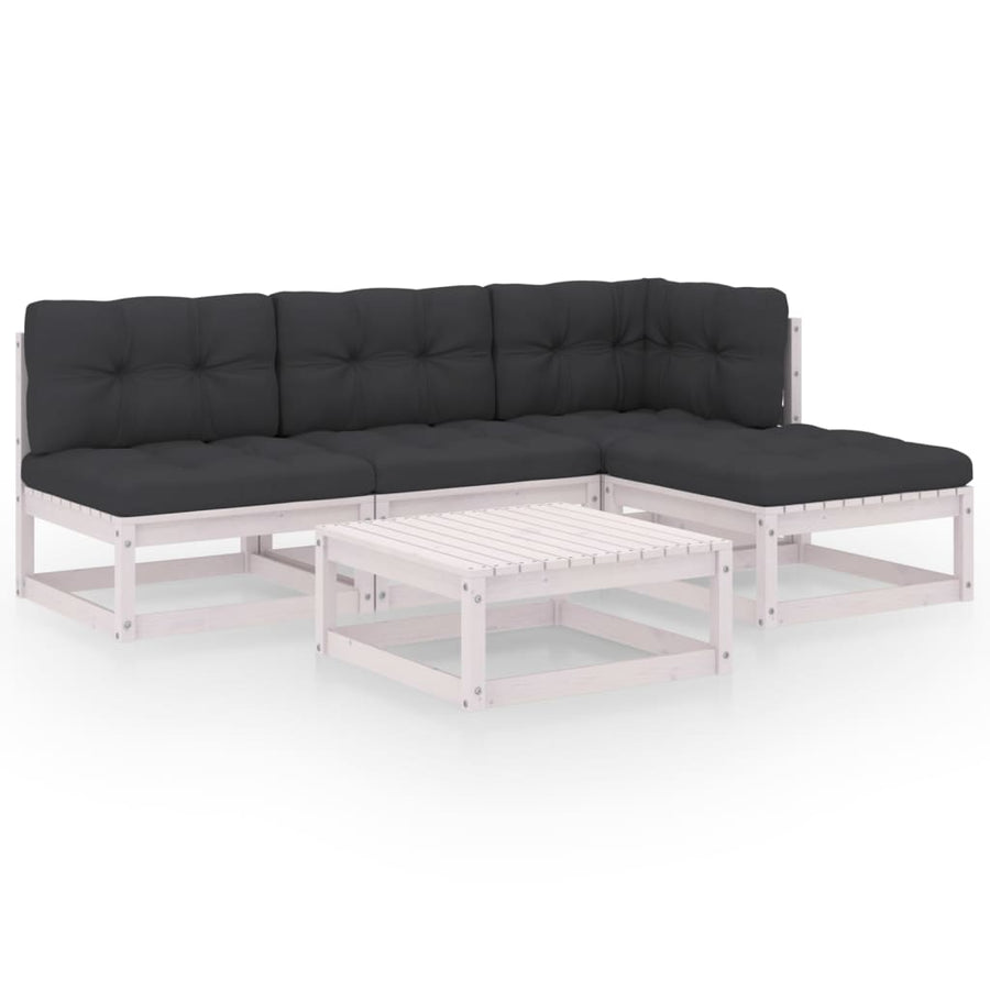 5-Delige Loungeset Met Kussens Massief Grenenhout Ja Wit