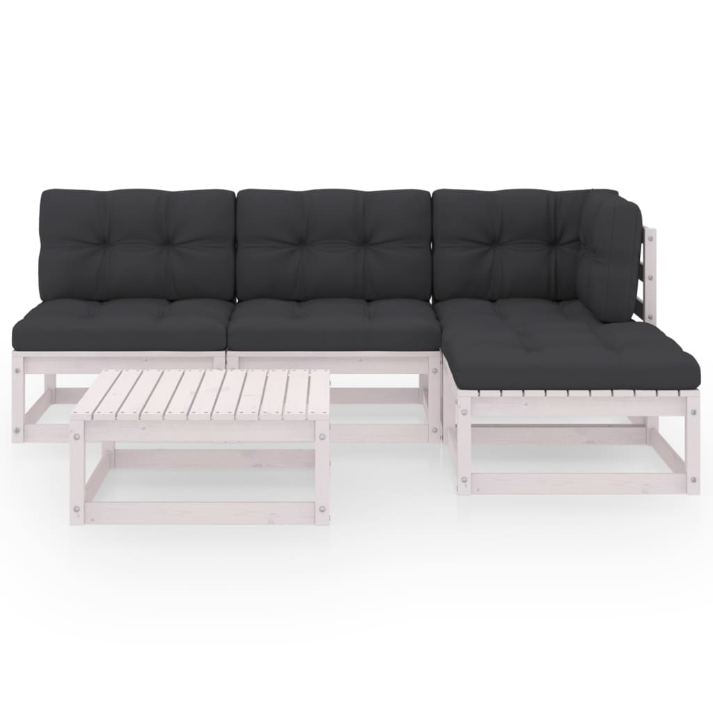 5-Delige Loungeset Met Kussens Massief Grenenhout Ja Wit