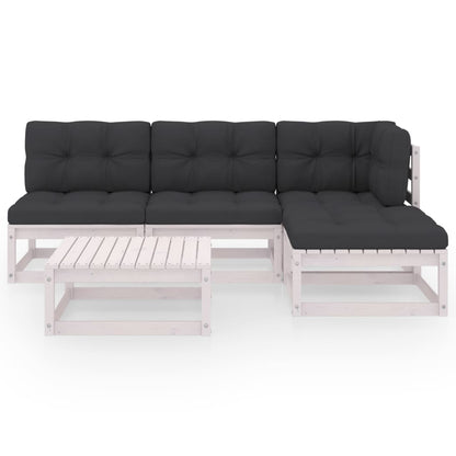 5-Delige Loungeset Met Kussens Massief Grenenhout Ja Wit
