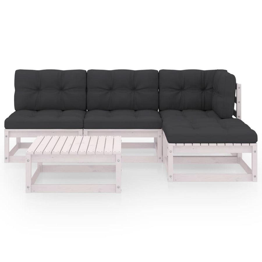 5-Delige Loungeset Met Kussens Massief Grenenhout Ja Wit