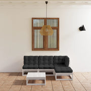 Loungeset 5-delig massief grenenhout wit