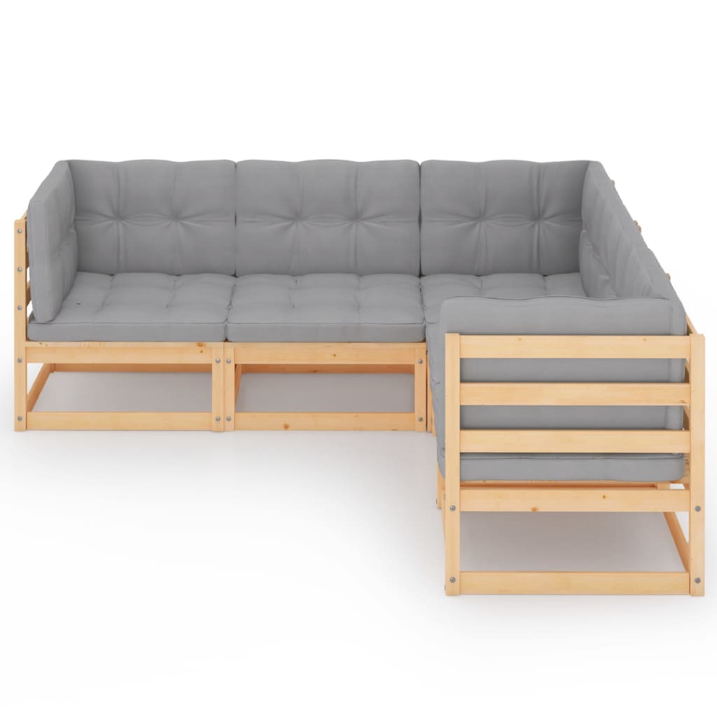 5-Delige Loungeset Met Kussens Massief Grenenhout Naturel