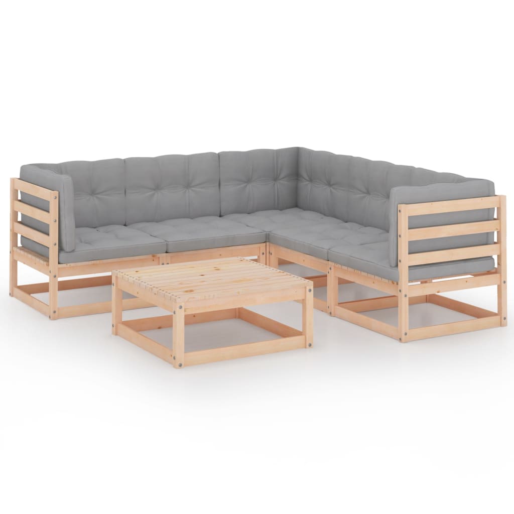 6-Delige Loungeset Met Kussens Massief Grenenhout Naturel