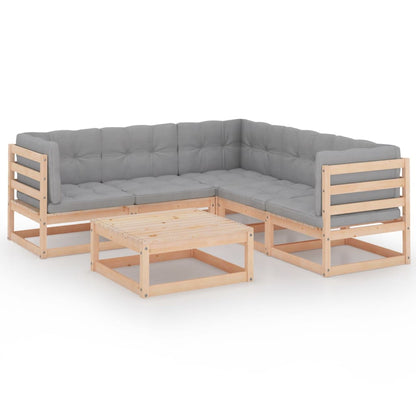 6-Delige Loungeset Met Kussens Massief Grenenhout Naturel