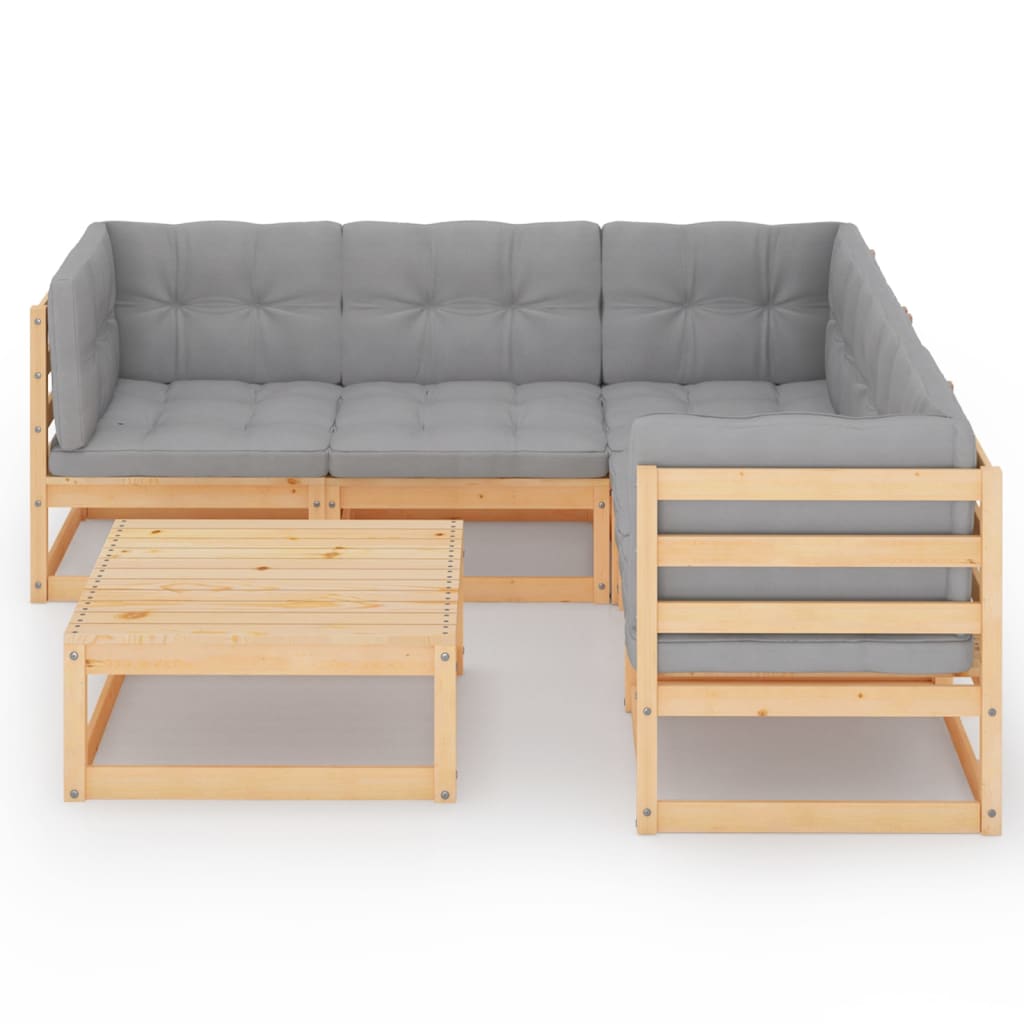 6-Delige Loungeset Met Kussens Massief Grenenhout Naturel
